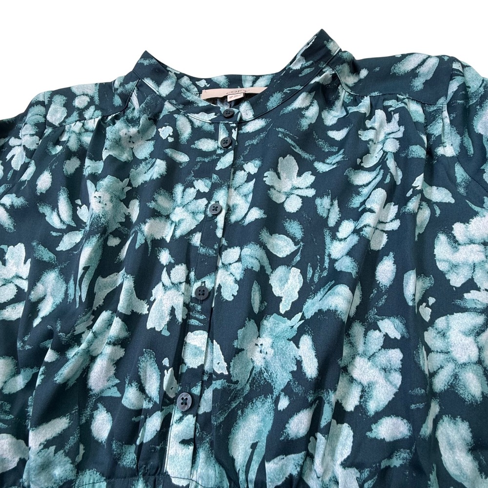 LOFT Floral Gathered Peplum Blouse 8 Petite Deep Forest Green - Picture 4 of 11